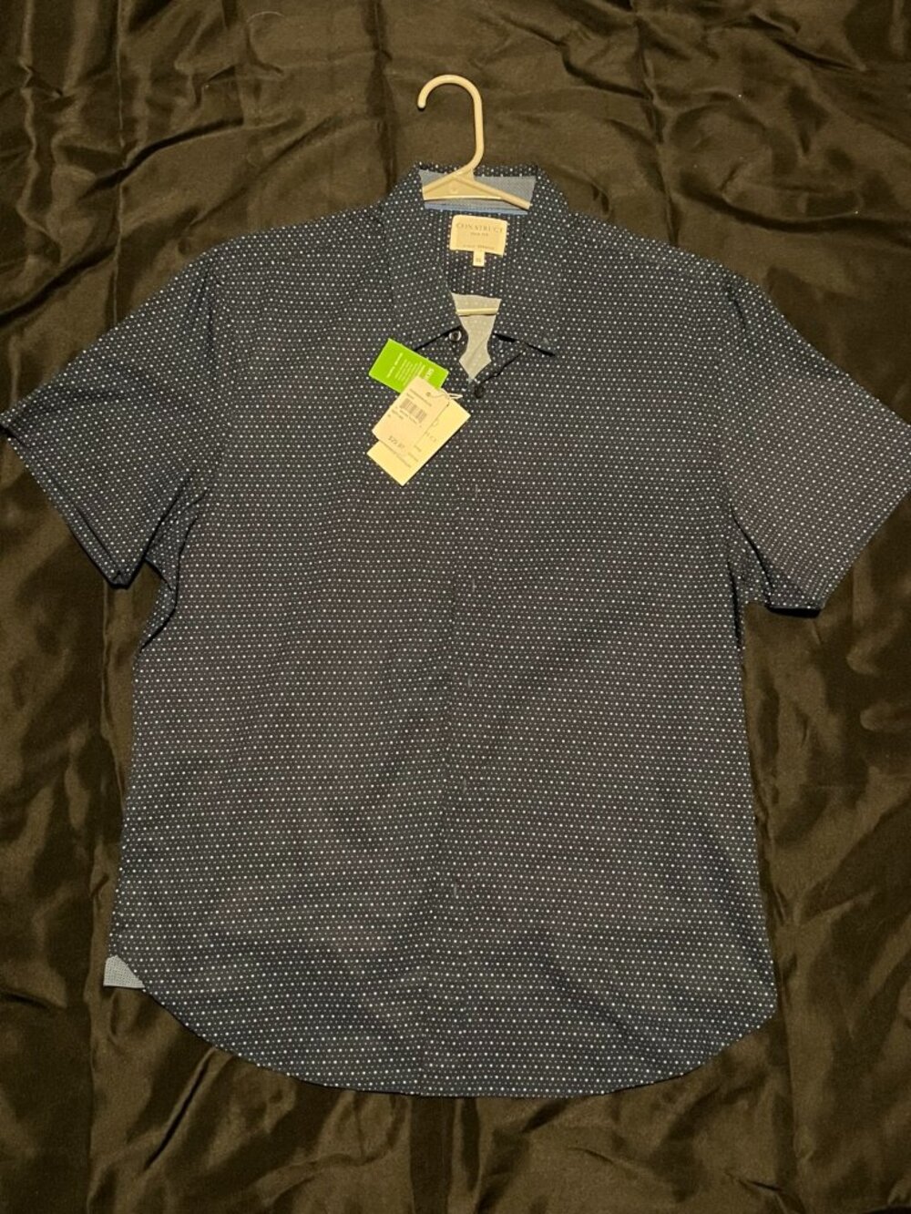Construct Men’s Slim Fit Shirt XL Navy Polka Dot Short Sleeve 4-Way Stretch NWT